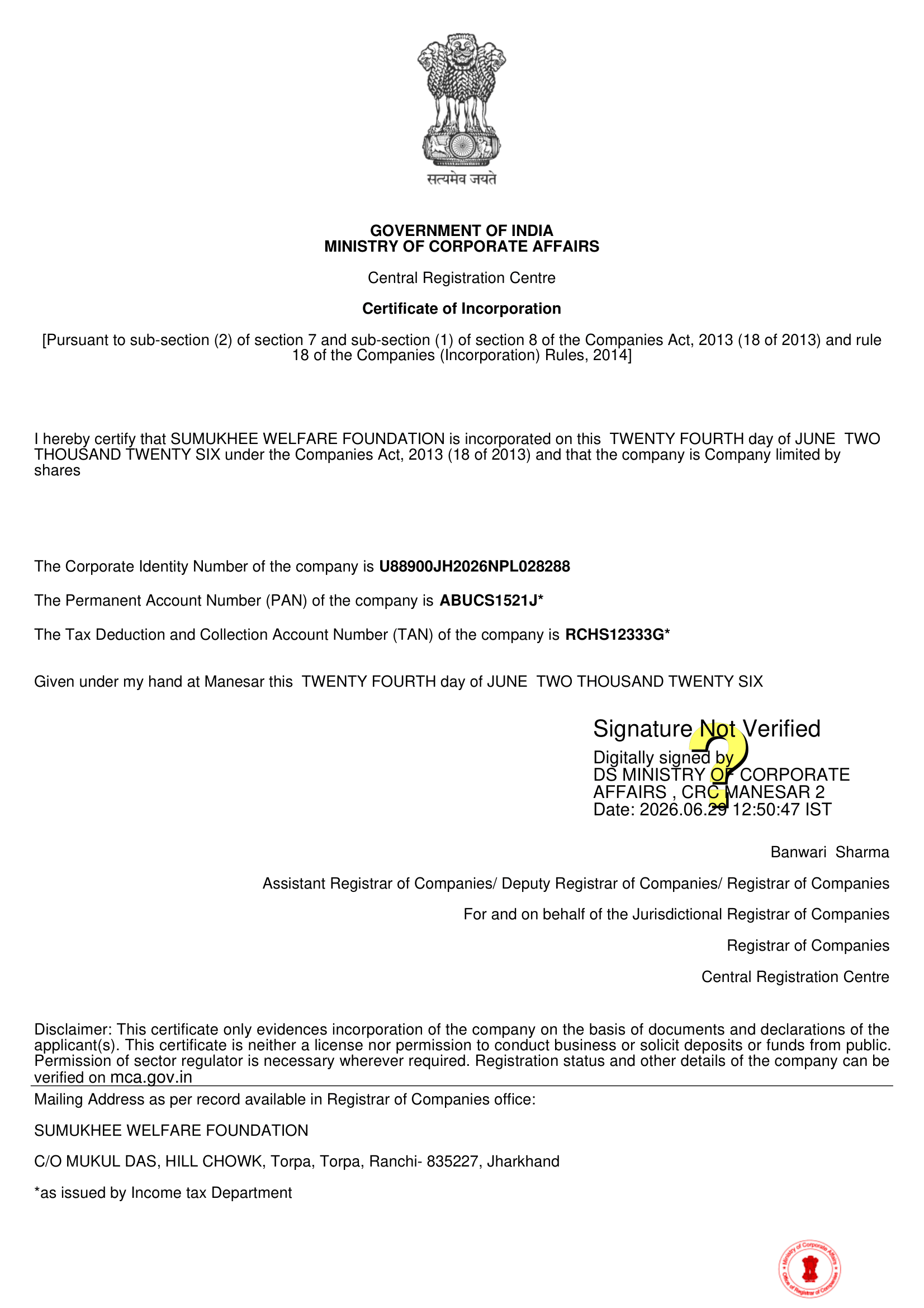 Certificate